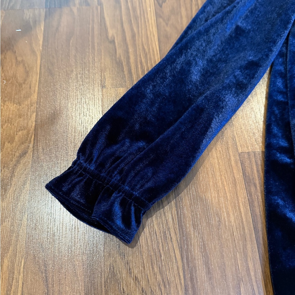 Mini Boden Long Sleeve Navy Velvet Dress Ruffle Collar 9/10 - Picture 7 of 7
